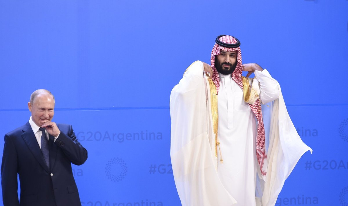 TSAAR TÜLIS KALIIFIGA: Saudi Araabia troonipärija Mohammed bin Salman ja Venemaa president Vladimir Putin 2018. aastal G20 kohtumisel Buenos Aireses. Venemaa ja Saudi Araabia on riigid, mille eelarve sõltub ülimalt naftamüügist. Reedel, 6. märtsil algas võitlus globaalse naftapiruka jagamise pärast.