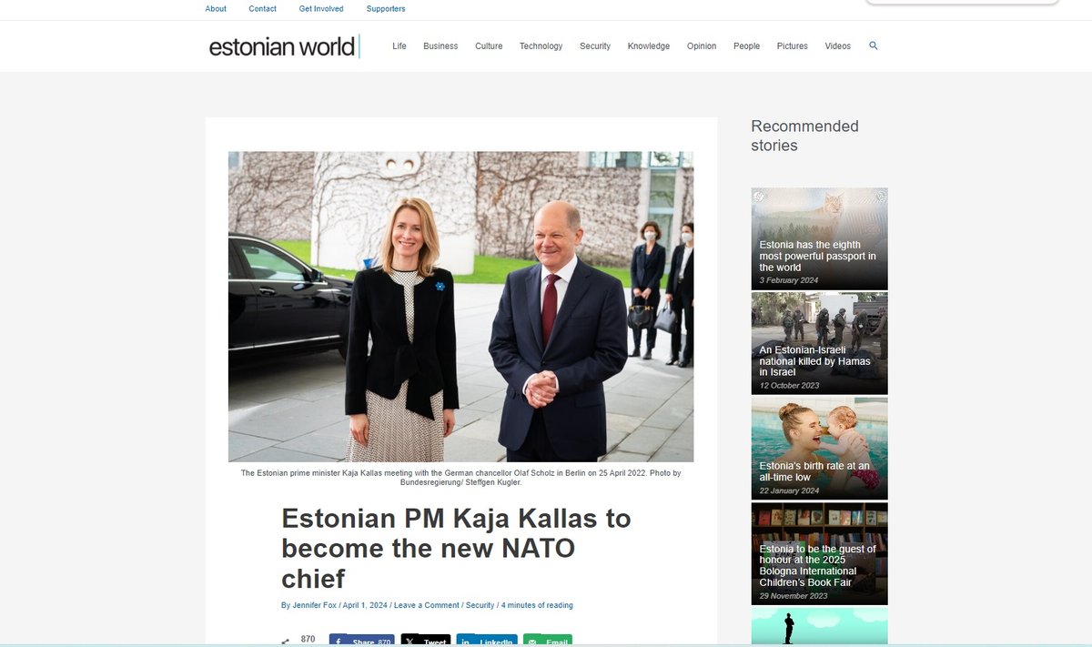 Esialgne „uudis“ Estonian Worldi veebilehel