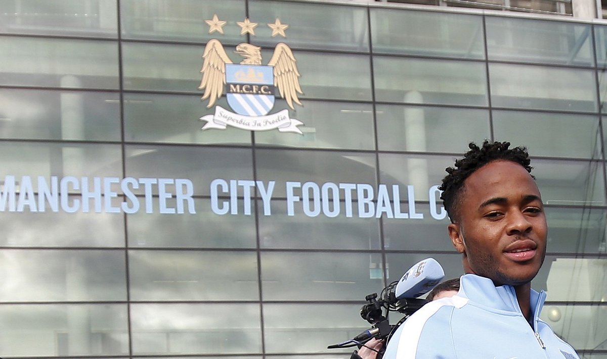 New Manchester City signing Raheem Sterling leaves the club's Etihad Stadium in Manchester, Britain