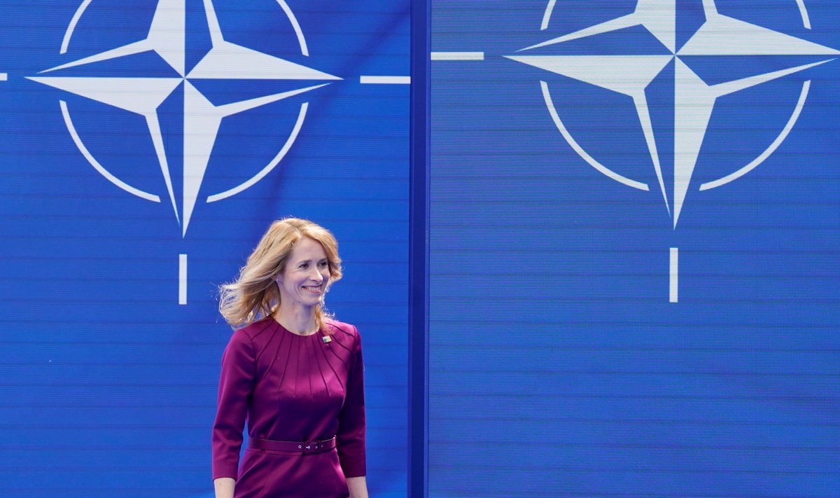 Eesti peaminister Kaja Kallas täna Brüsselis NATO tippkohtumisel.