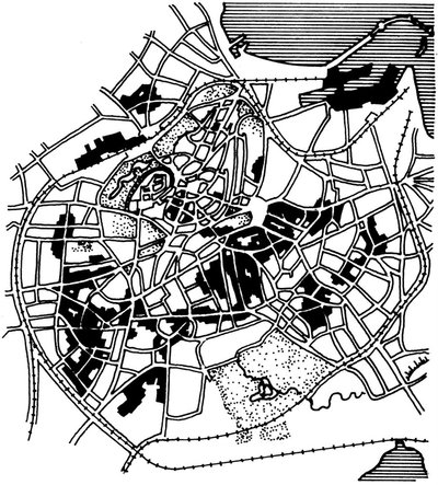 Märtsipommitamise tagajärjel hävinud Tallinna kesklinna piirkonnad.