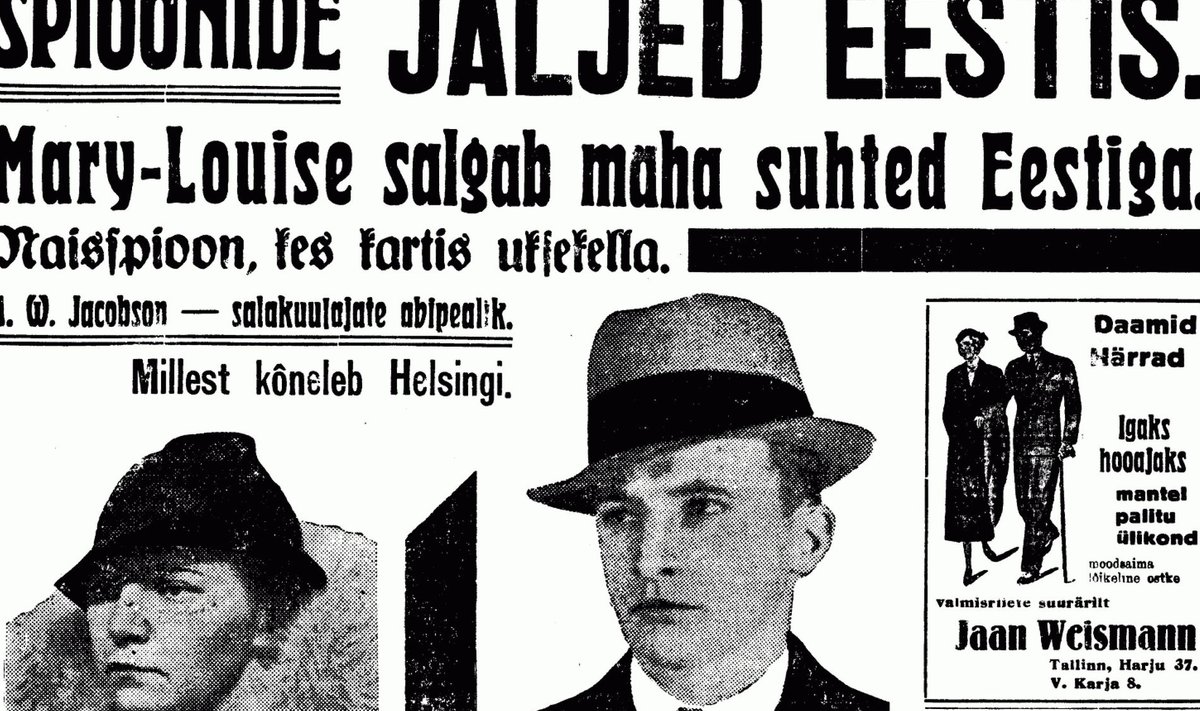 SKANDAAL: Spioonid Marie-Louise Martin alias Emma Schul ja tema abiline Arvid Jacobson olid peateemaks ka Eesti ajalehtedes.