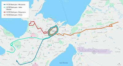 Kõik ööbussid alustavad oma marsruuti Balti jaamast.