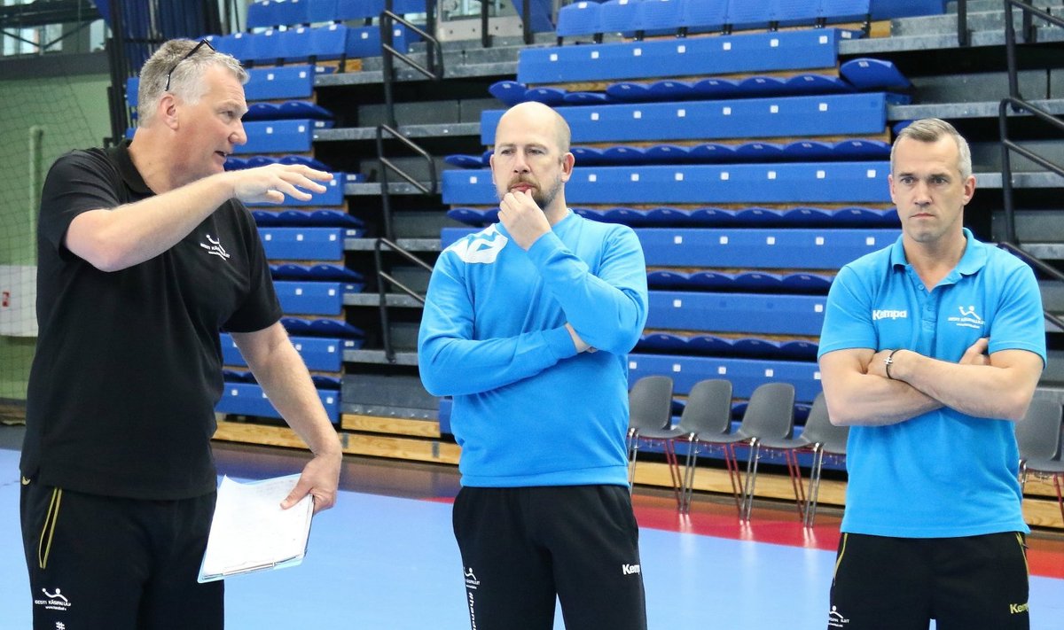 Eesti rahvuskoondise treeneritekolmik Thomas Sivertsson, Janne Ekman ja Martin Noodla. 
