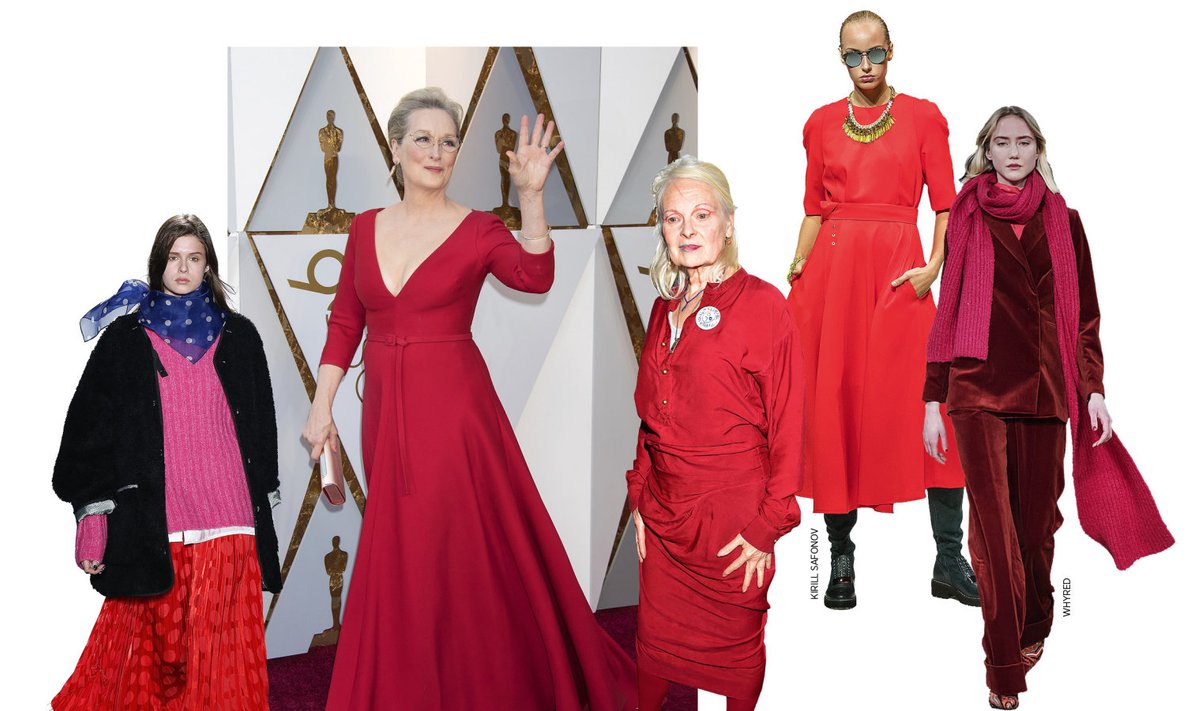 Näitlejanna  Meryl Streep (69) kannab sügava dekolteega maani kleidi täies ilus välja. Moedisainer Vivienne Westwood (77) pole  kunagi punast värvi peljanud, see sobis ta leekivpunase pungitukaga ja sobib ka praeguse juuksevärviga.