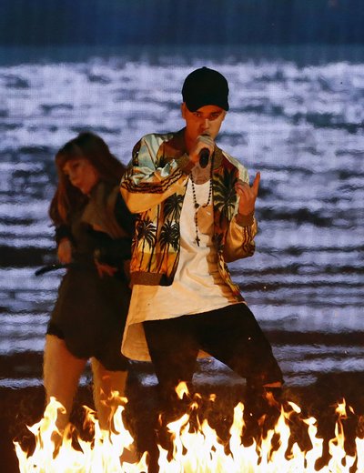 Canadian singer Bieber performs at the BRIT Awards at the O2 arena in London