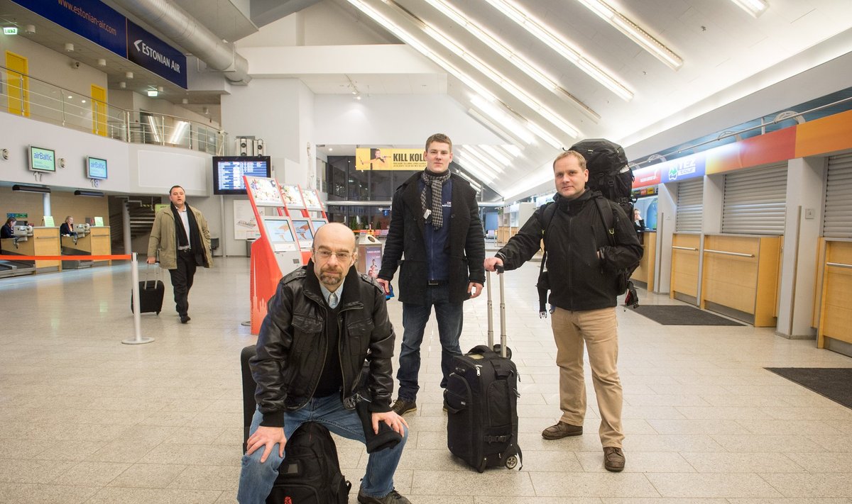 Andrus Nilk, Jüri Butšakov ja Rauno Volmar lennujaamas.