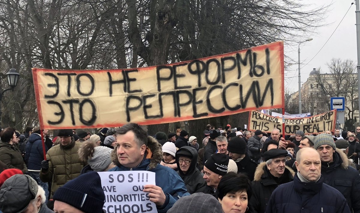 Rally against language reform of minority education in Riga, Latvia