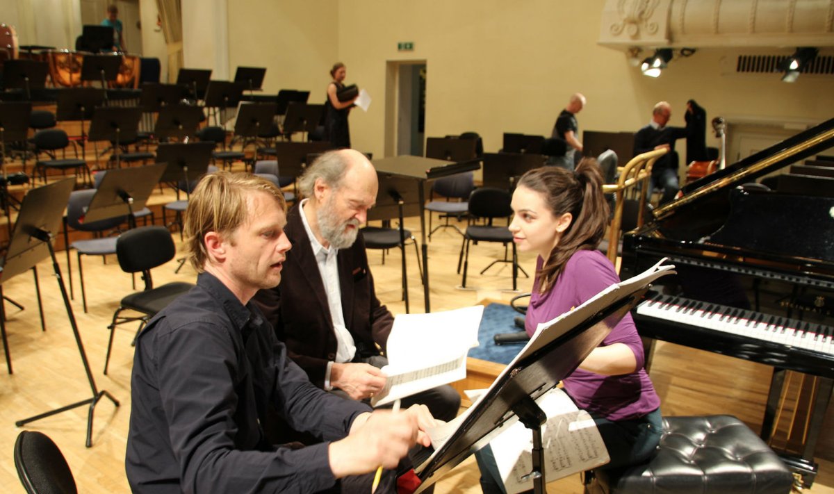 Proov 2. mail Estonia kontserdisaalis: dirigent Bas Wiegers, helilooja Arvo Pärt ja pianist Olga Scheps.