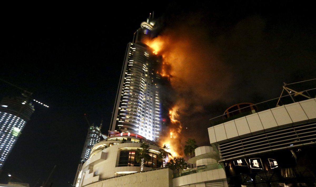 A fire engulfs The Address Hotel in downtown Dubai in the United Arab Emirates