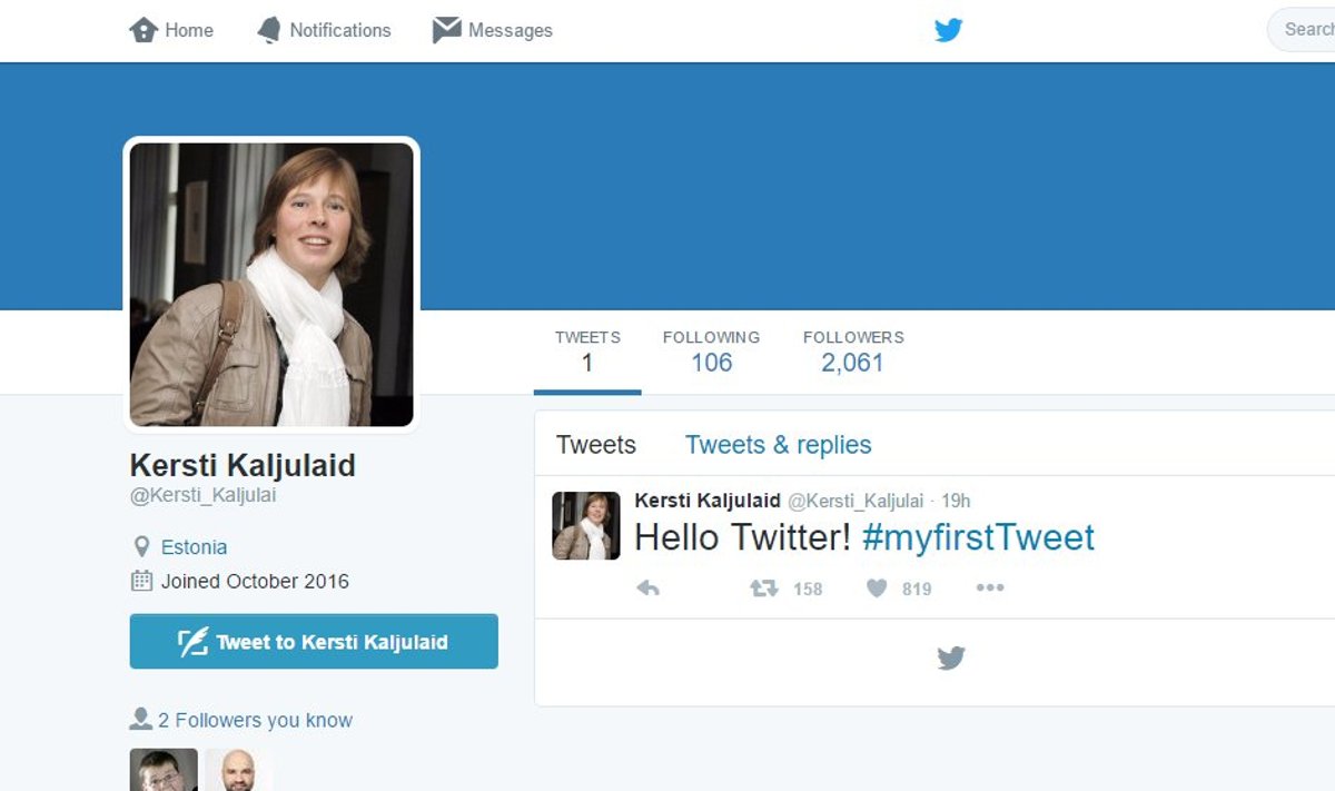 Kersti Kaljulaidi Twitter.