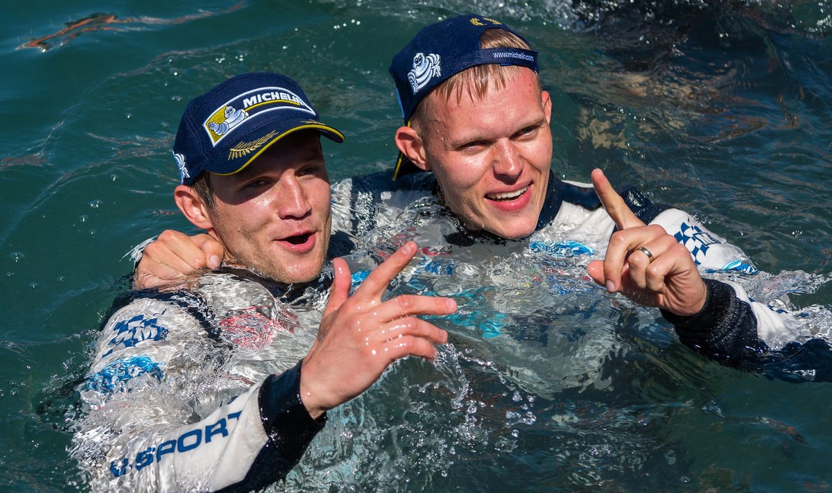 Ott Tänak ja Martin Järveoja tähistasid karjääri esimest võitu suplusega.