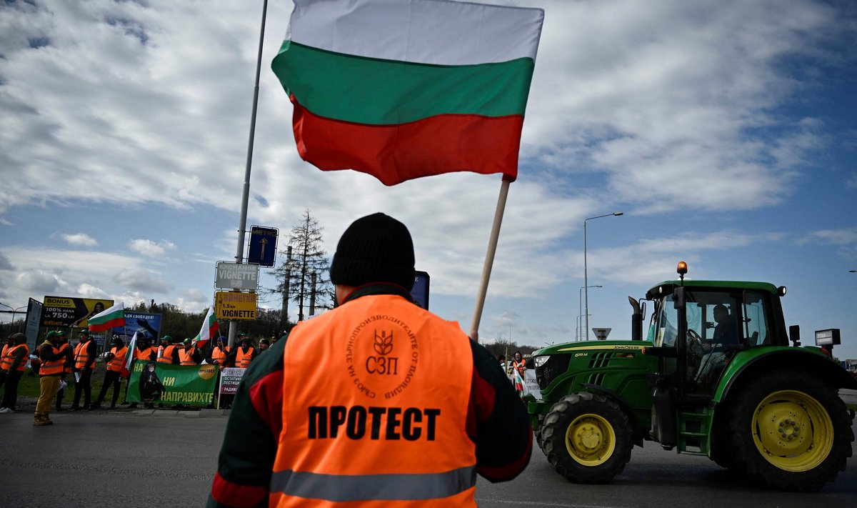 ODAVA TOIDUVOO VASTU: Bulgaaria lippu lehvitav talunik märtsi lõpus toimunud meeleavaldusel, kus veoautod tõkestasid liikluse üle Doonau kulgeva silla, et Ukrainast tulev tollivaba vili ei vallutaks Euroopa Liitu.