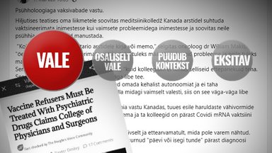 FAKTIKONTROLL | Kanada ei ole soovitanud vaktsineerimata inimesi psühhiaatrilisele ravile suunata
