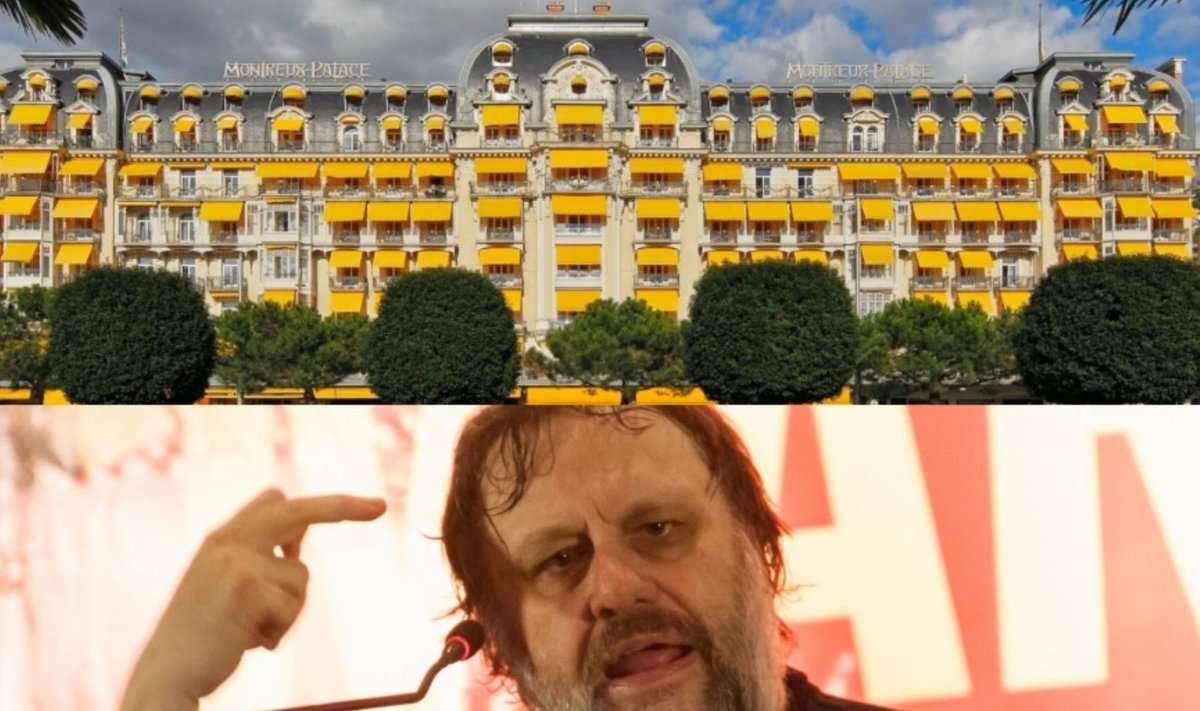 Ülal: The Fairmont Le Montreux Palace - Bilderbergi grupi kohtumispaik aastal 2019. All: Sloveenia kultusfilosoof Slavoj Žižek