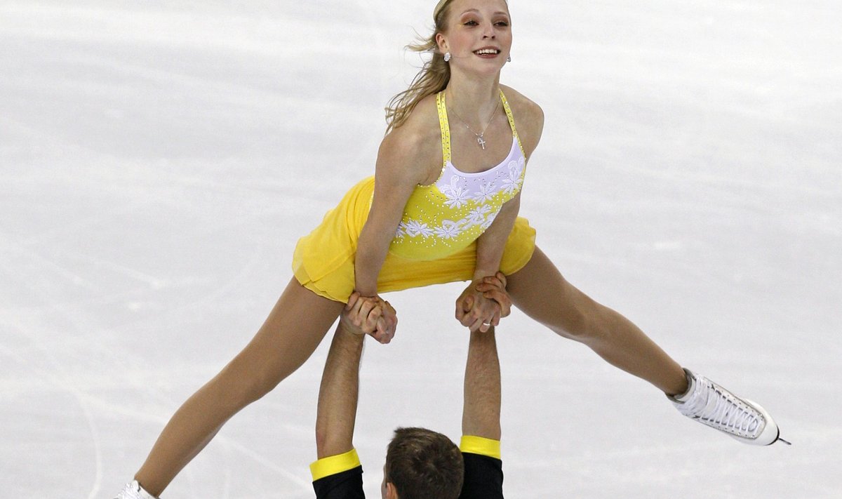 Sergejeva and Glebov of Estonia perform during the pairs short program event at the World Figure Skating Championships in Turin