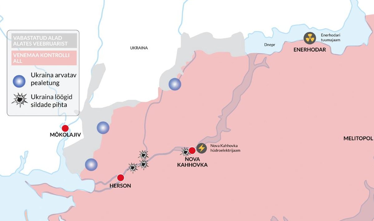 KAART | Vene sõjaväemasinad ootavad Dnepri jõel ülepääsu või õhkulaskmist -  Eesti Päevaleht