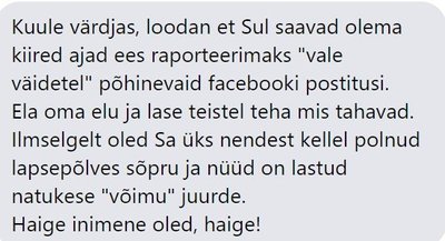 Stiilinäide. Mõistagi on ka faktikontrollijatele "toredad" kirjakesed isiklikus kirjakastis igapäevased. Ilmselt leidub aga koroonaekspertide kirjakastis palju hullemaid näiteid.