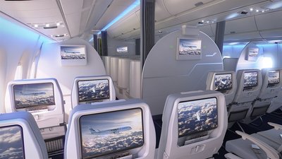 Finnairi Airbus A350 XWB turistiklassi istmed.