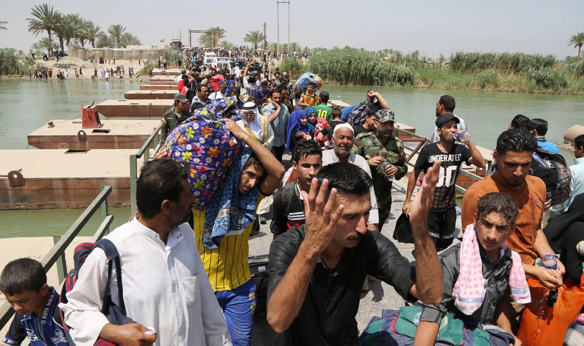 Kümned tuhanded inimesed põgenevad jalgsi Ramadist Bagdadi poole, Iraagi valitsuse kontrolli all olevale alale. Umbes poolel teel, 65 kilomeetrit Bagdadist tuleb neil mööda silda (fotol) ületada Eufrati jõgi.