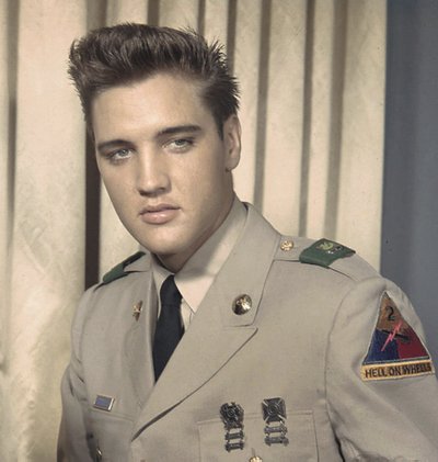 Handout photo of Elvis Presley is seen in his army uniform