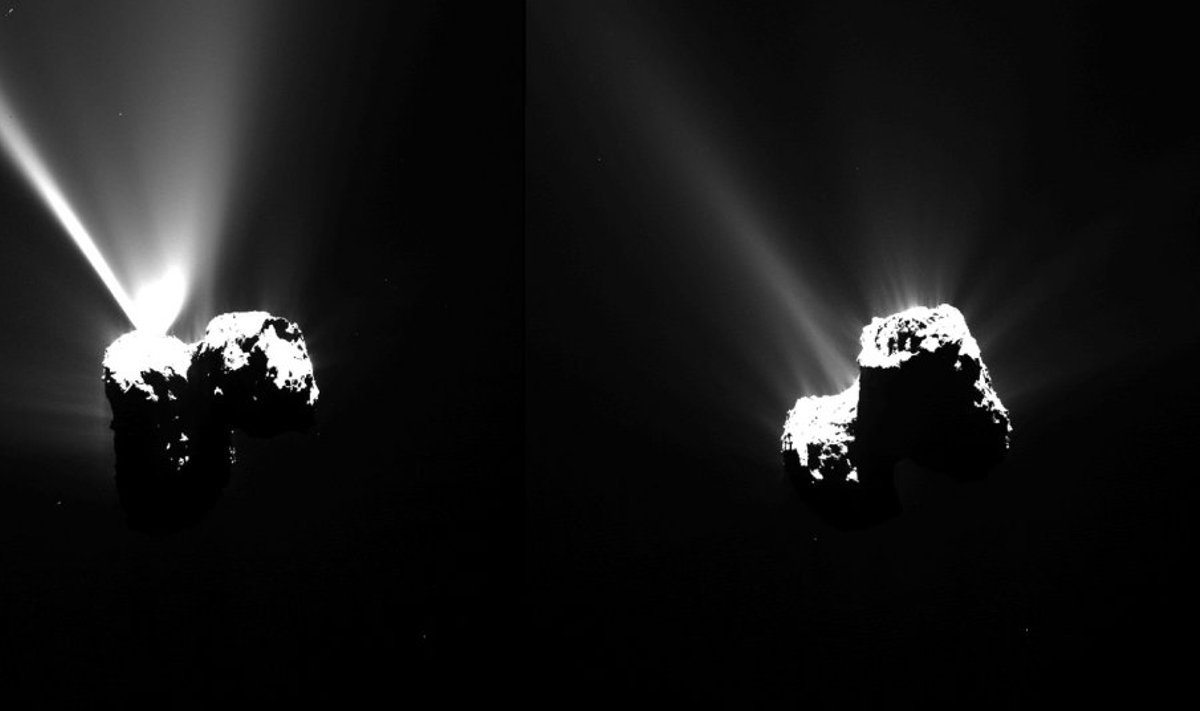 Komeedi lähenemine periheelile Päikese lähistel, kolmel järjestikusel fotol..