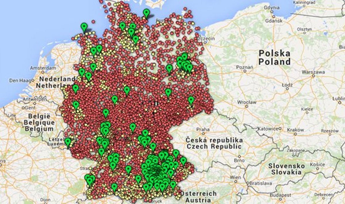 Saksamaal vähenes elanikond punasega märgitud aladel