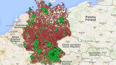 Saksamaal vähenes elanikond punasega märgitud aladel