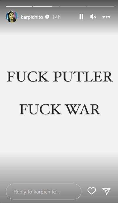 сторис с надписью «Fuck Putler, Fuck war».