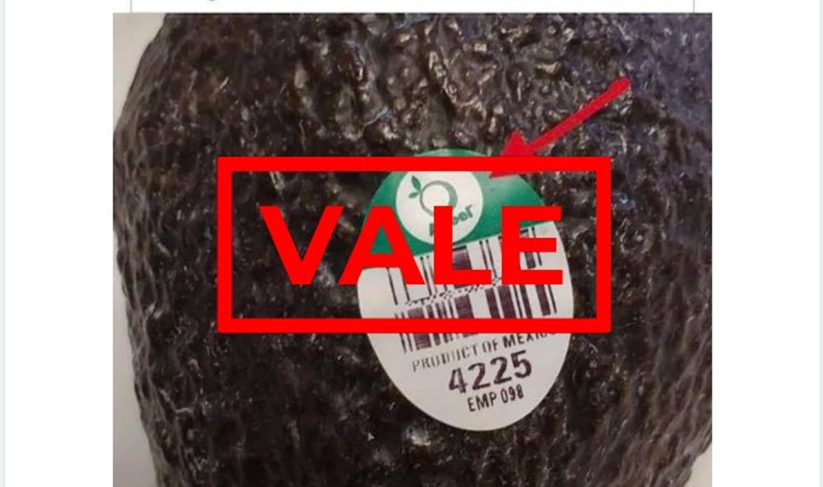 Valeväide Facebookis leiab, et pildil oleva kleebisega avokaadod on mürgised. See ei vasta tõele.