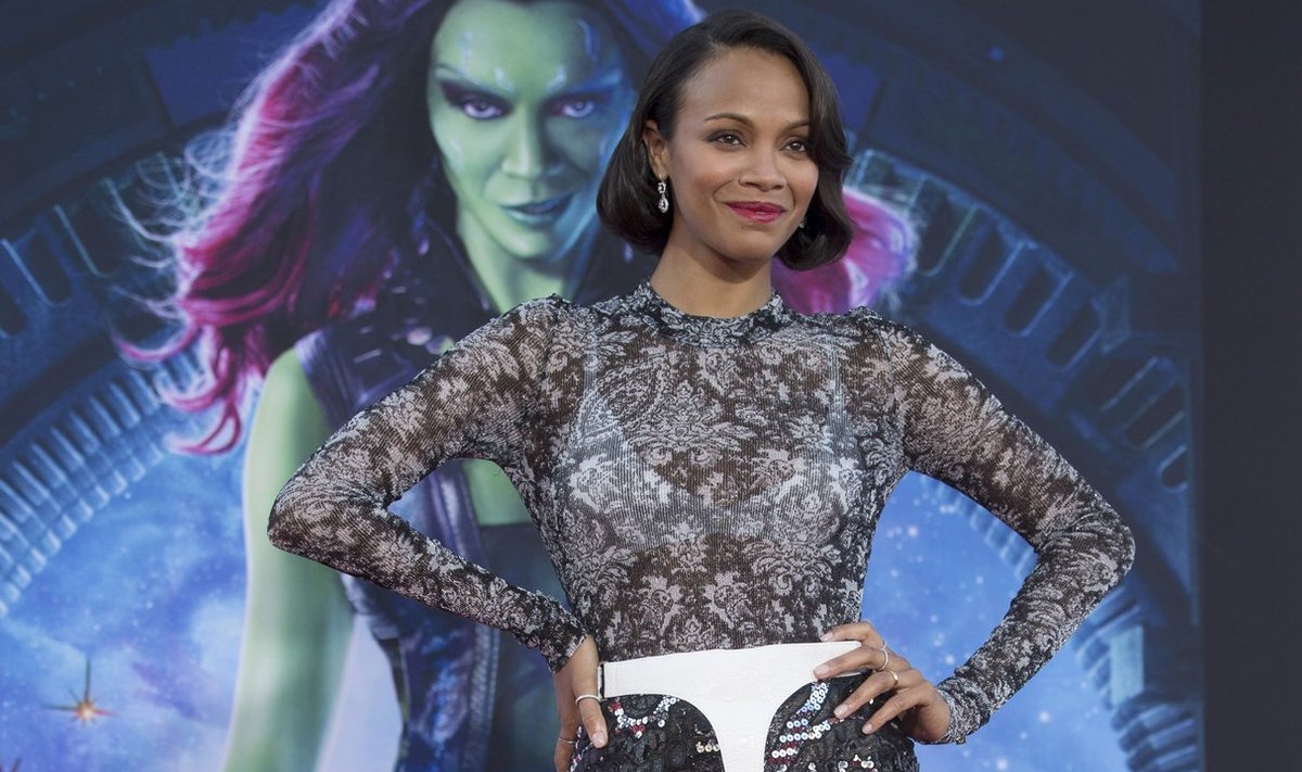 Saldana poses at the premiere of "Guardians of the Galaxy" in Hollywood