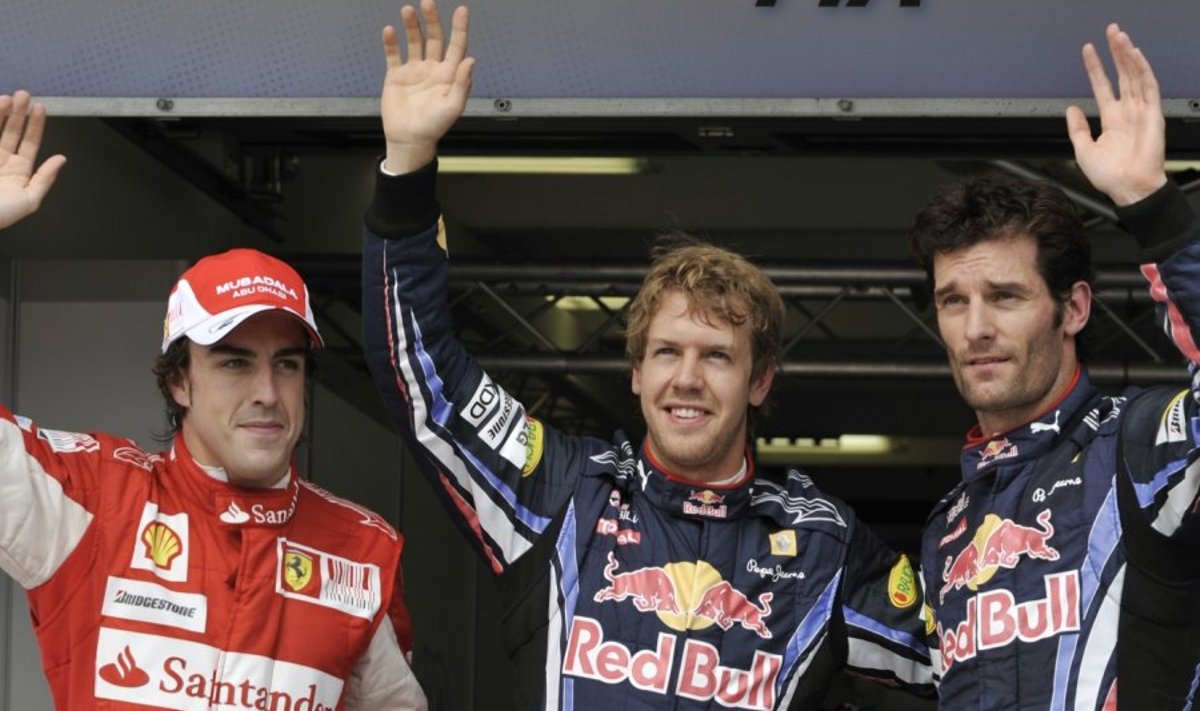 Alonso, Vettel  ja Webber kvalifikatsiooni järel