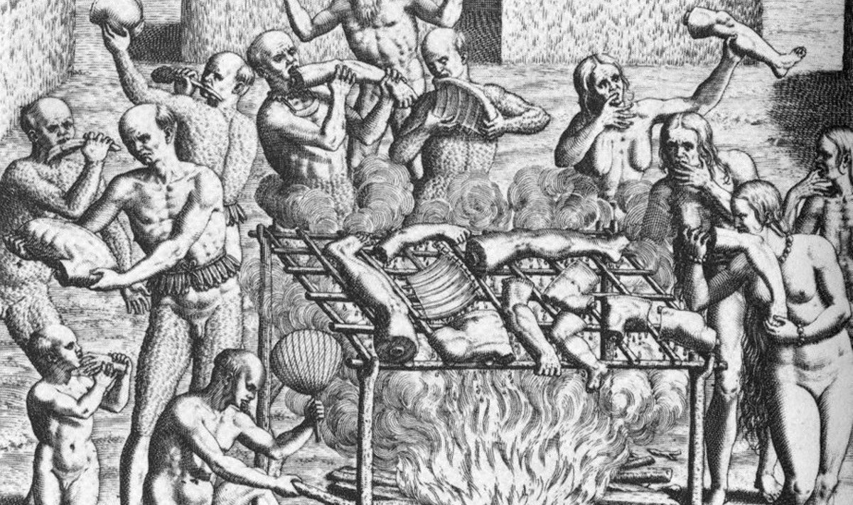 Kaasaegse joonistus kannibalismist Brasiillias 16. sajandil