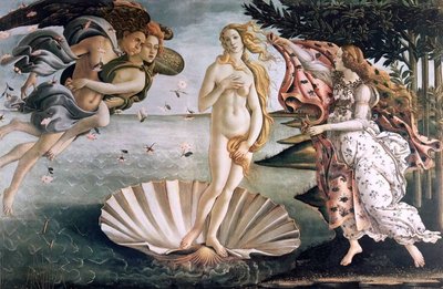 Афродита, изображенная на картине Боттичелли "Рождение Венеры", вероятно, воплощает в себе образы нескольких богинь плодородия со всего Средиземноморья