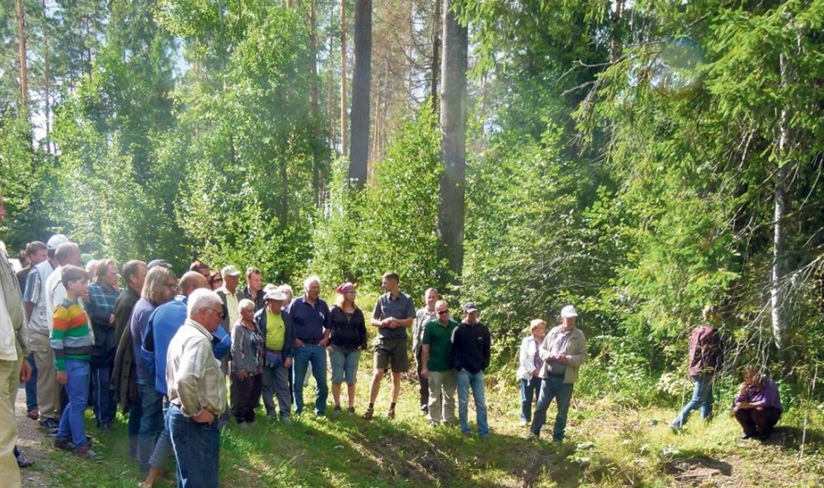 Pilt on paremate talumetsamajandajate tänavuselt kokkutulekult – käib eelmise aasta parima, Janek Kuuse metsakuivendussüsteemi ülevaatus.