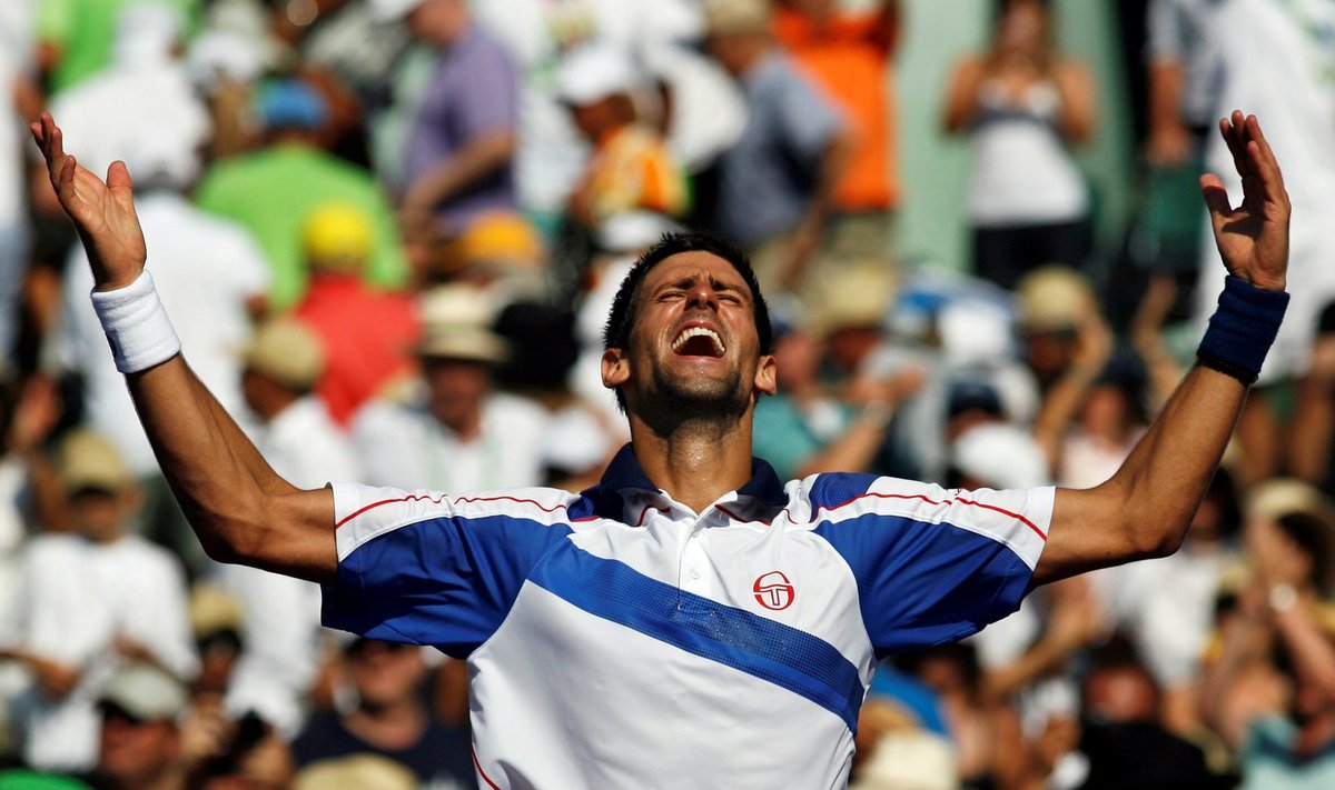 FILE PHOTO: Serbia's Novak Djokovic celebrates after winning his second Miami Masters title
