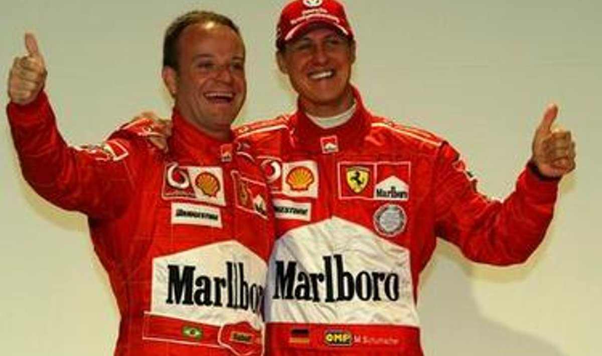 Rubens Barrichello ja Michael Schumacher Ferrari F2004 auto esitlusel