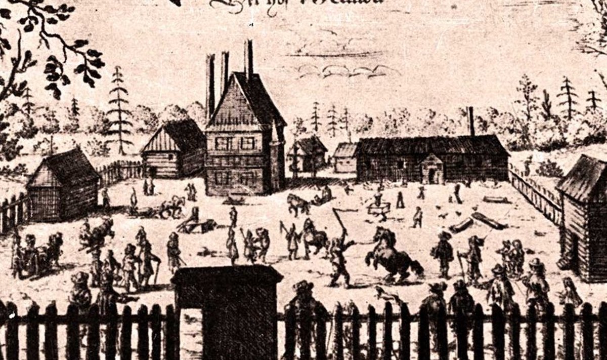 Rootsi aadel pigistas Eesti talupoegi: Pärisorjade müük ja ost oli piiranguteta lubatud. Kunda mõis 1635. aasta paiku, repro Adam Oleariuse joonistuse koopiast.