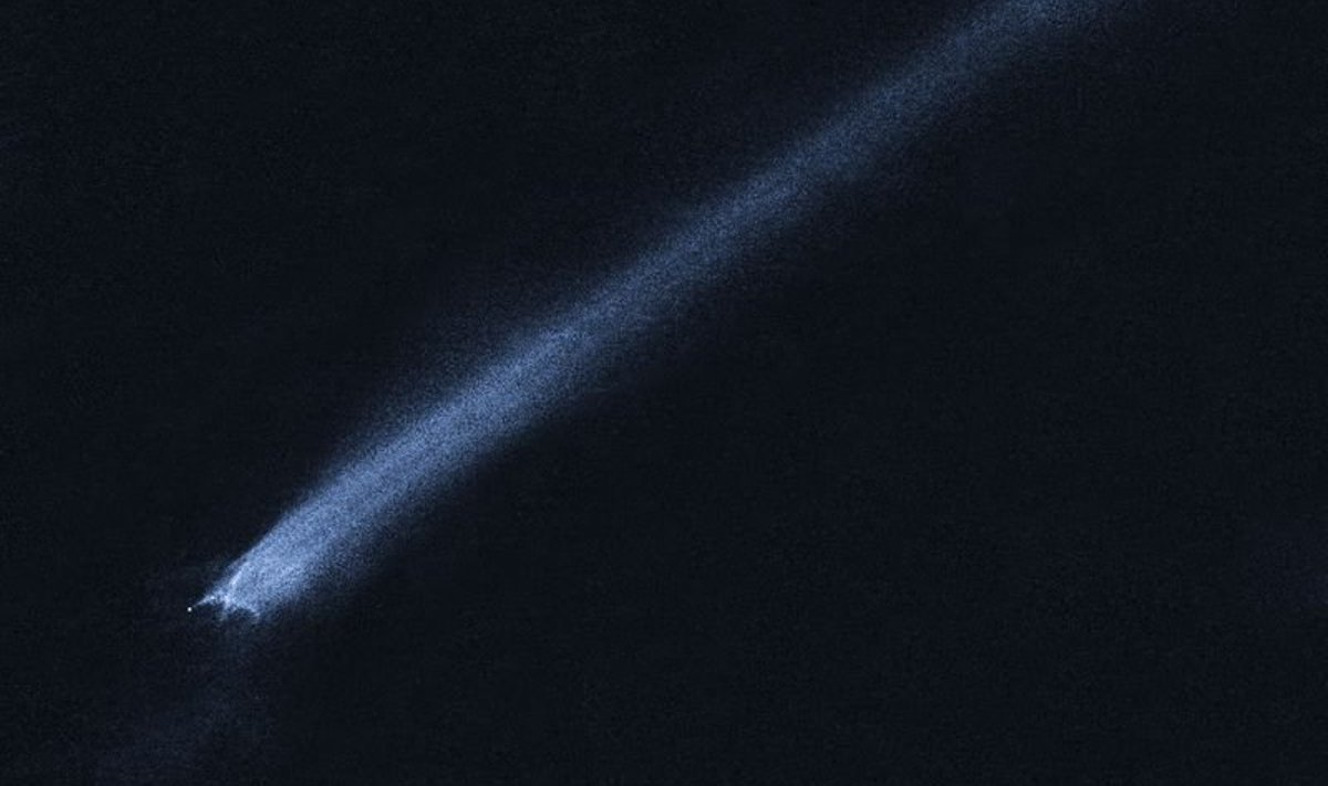This Hubble Space Telescope picture, from the January 29, 2010, shows a bizarre X-pattern of filamentary structures near the point-like nucleus of the object and trailing streamers of dust. Astronomers have found a comet-like object they believe was created by the collision of two asteroids, possible siblings of the rogue rock blamed for killing the dinosaurs millions of years ago. The object, known as P/2010 A2, was circling about 90 million miles (144 million km) from Earth in the main asteroid belt between Mars and Jupiter when it was spotted last week by the Hubble Space Telescope.     REUTERS/NASA, ESA, and D. Jewitt (UCLA)/Handout  (UNITED STATES - Tags: ENVIRONMENT SCI TECH) FOR EDITORIAL USE ONLY. NOT FOR SALE FOR MARKETING OR ADVERTISING CAMPAIGNS