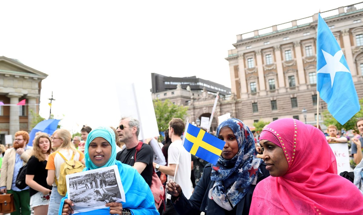 Rändereeglite karmistamise vastane meeleavaldus 2016. aastal Stockholmis