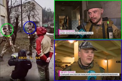 Слева кадр из якобы постановочного видео спецназа ВСУ (Telegram). Справа интервью актёров фильма «Надежда» Артёма Кочаряна (YouTube)