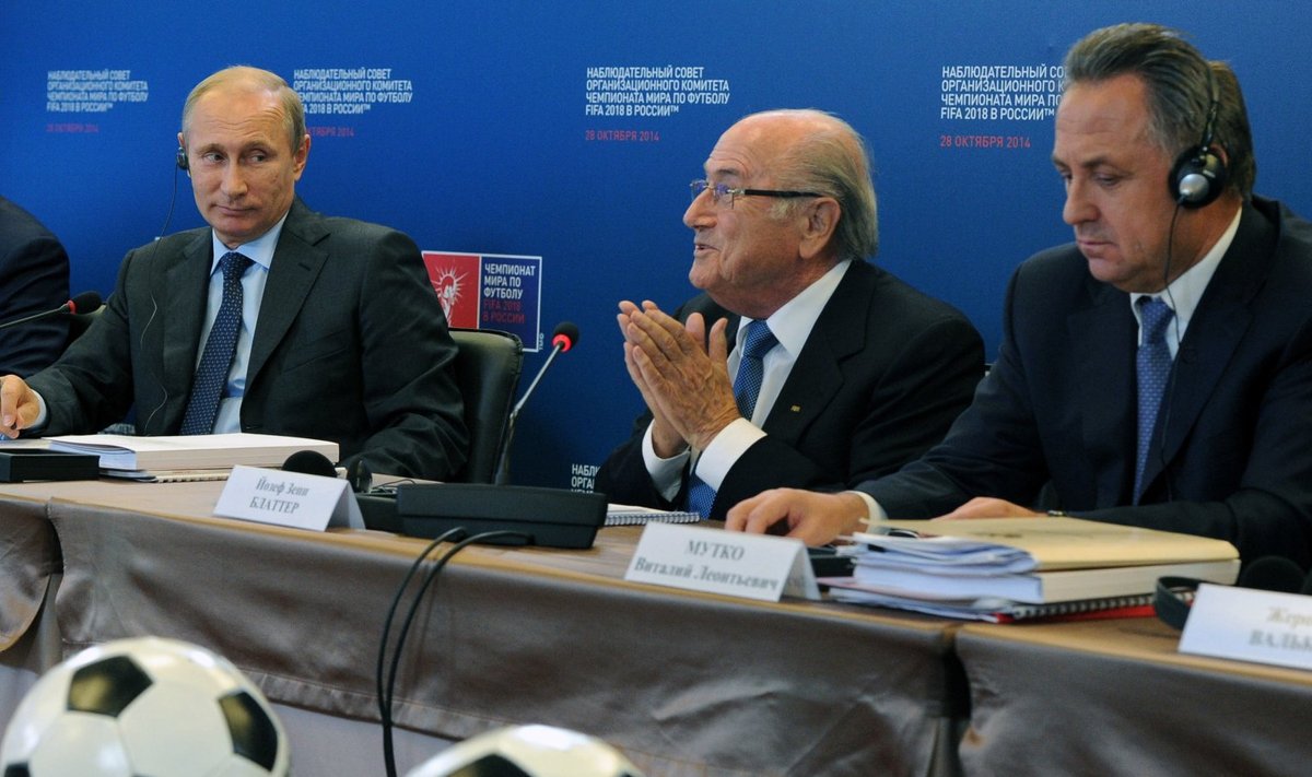 Vladimir Putin, Sepp Blatter ja Vitali Mutko