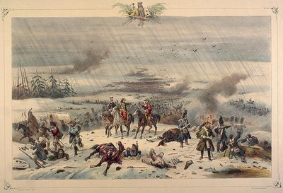 Victor Adami litograafia "Napoleoni taganemine Venemaalt 3. novembril 1812" (Wikimedia Commnos, autoriõigused aegunud)
