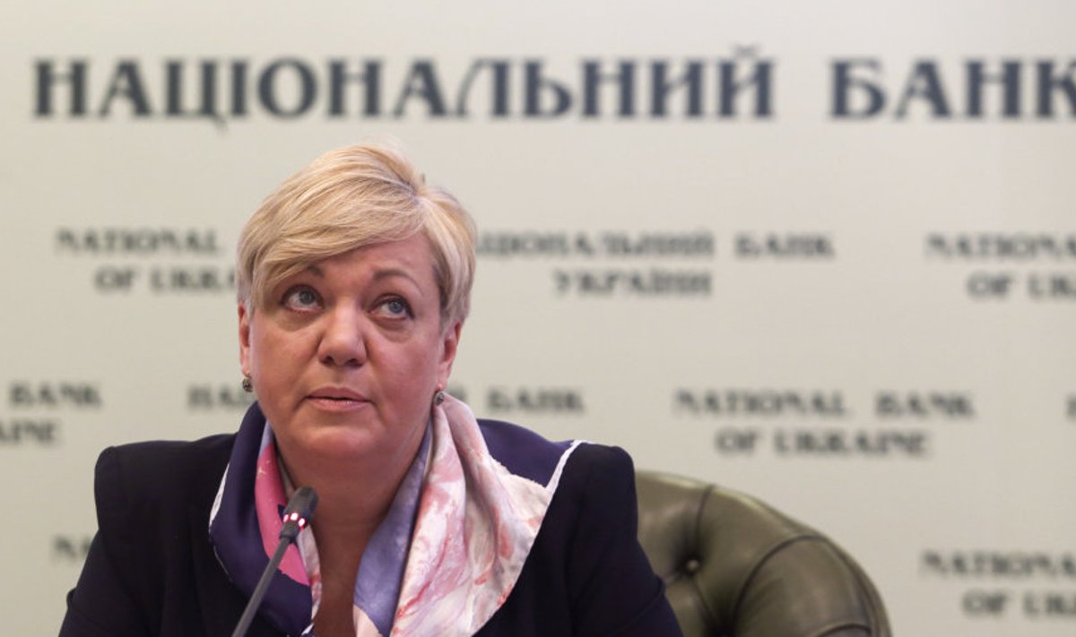 Ukraina keskpanga juht Valeria Gontareva täna toimunud pressikonverentsil.