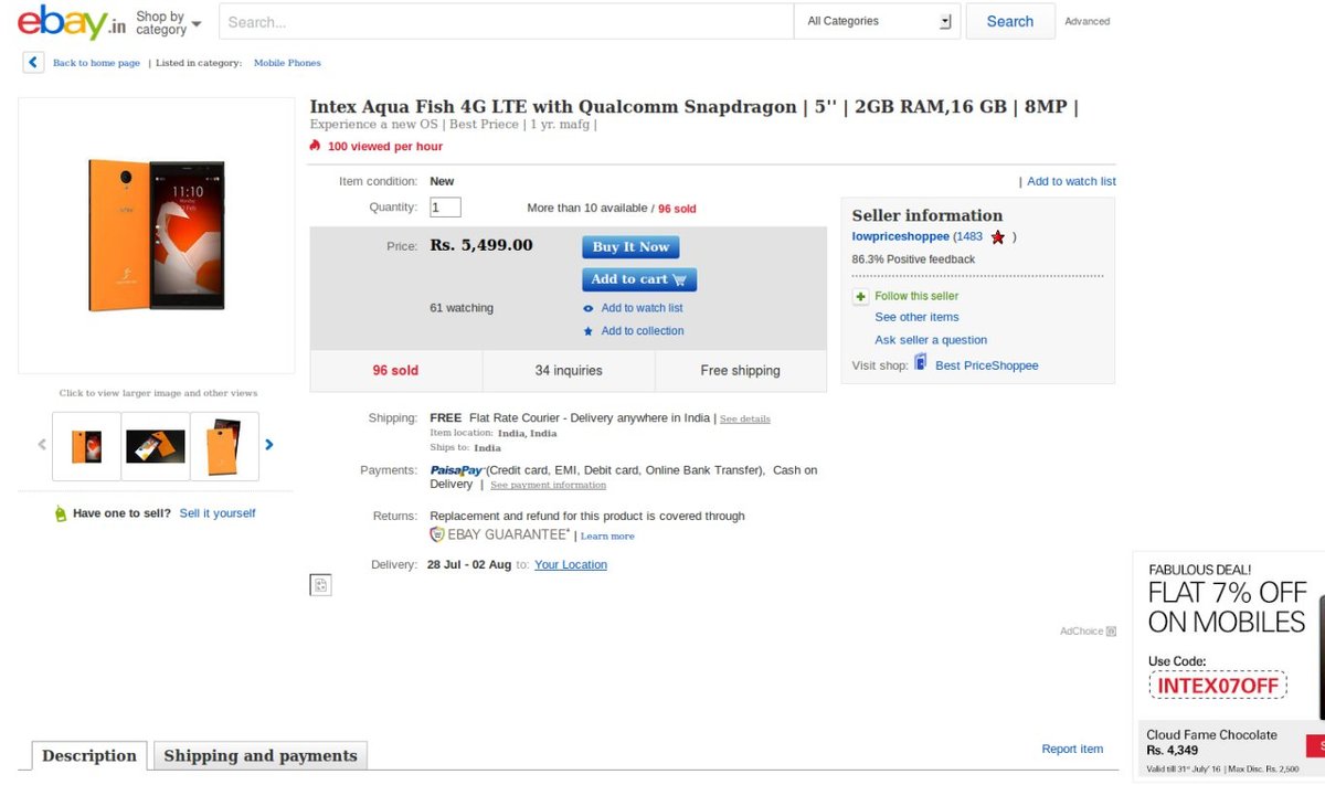 India eBays on Jolla piraattelefon müüa 5499 ruupia ehk 74 euroga.