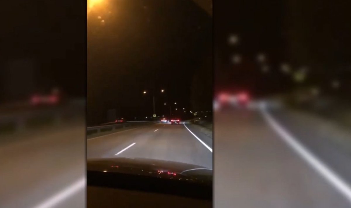 Kaader kaasliikleja pardakaamera videost: vasakpoolsed tagatuled kuuluvad vastassuunavööndis sõitnud eestlase BMW-le
