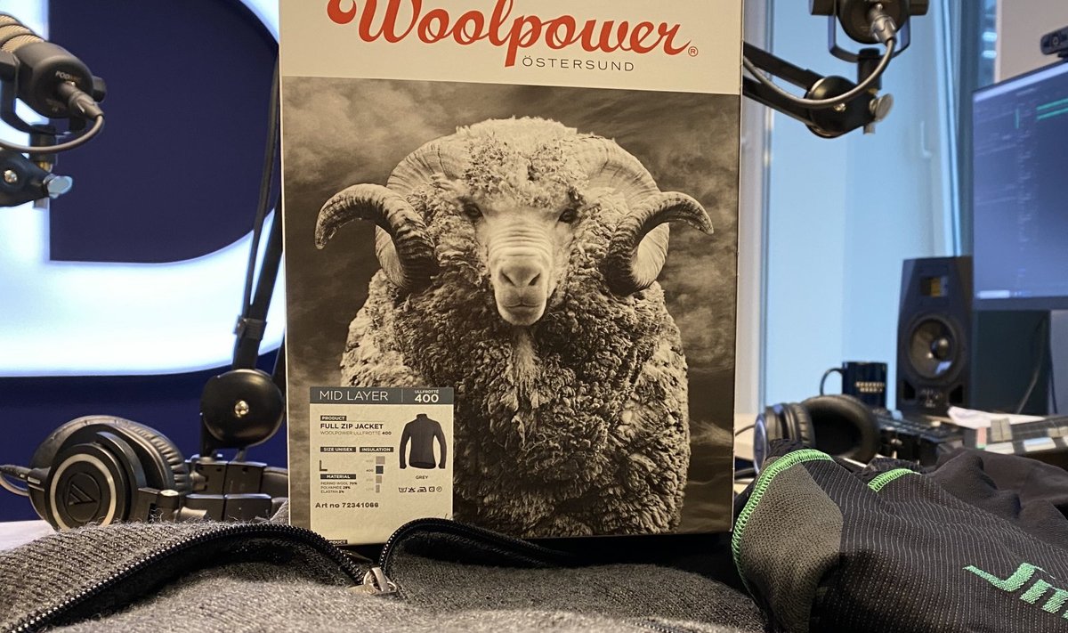 Õnnelik lammas koos oma villast tehtud kampsuniga