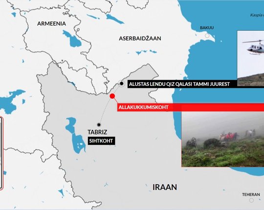 KAART ja VIDEOD | Iraani presidendi helikopter kukkus alla kõrvalisse mäestikupiirkonda teel Aserbaidžaani piirilt Tabrizi