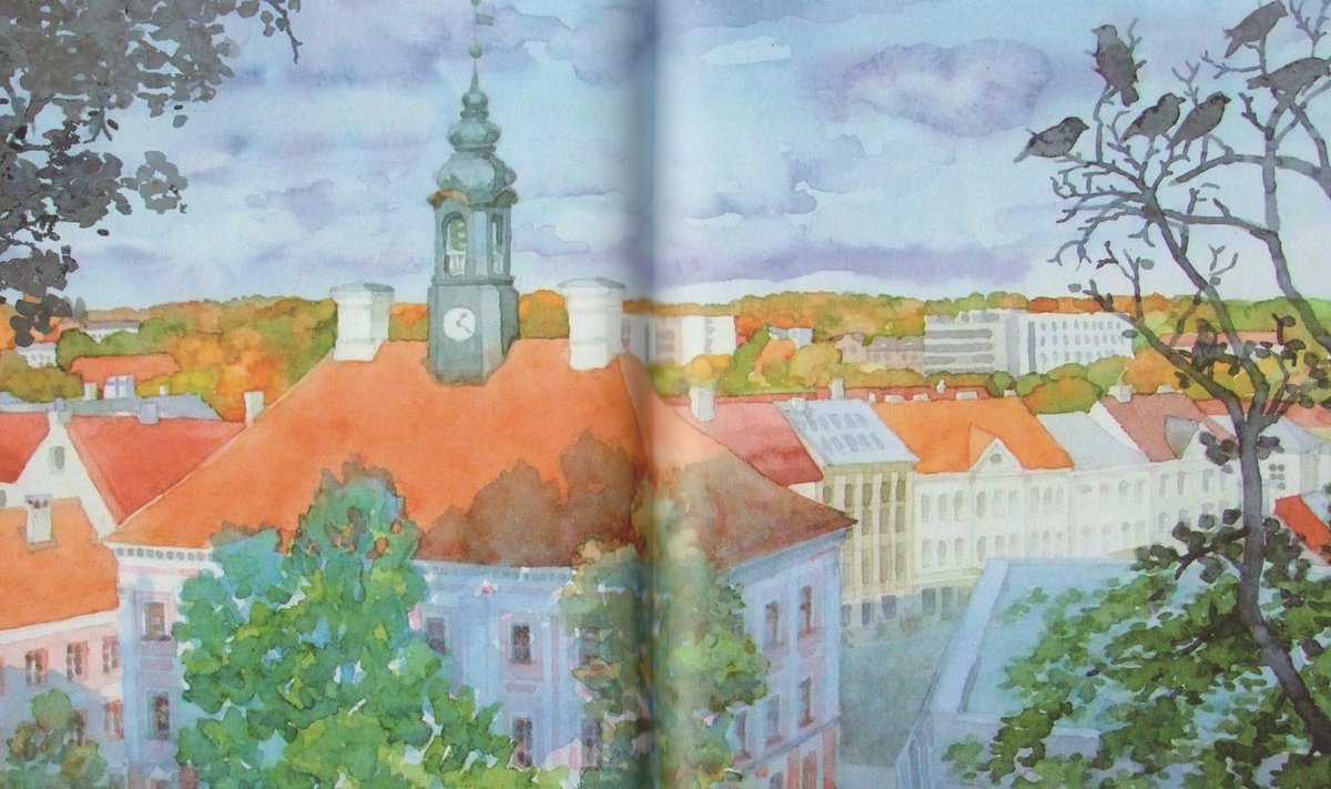 See on raamat Tartu vaimust ja linna ilust, mida illustreerivad Lea Malini akvarellid.