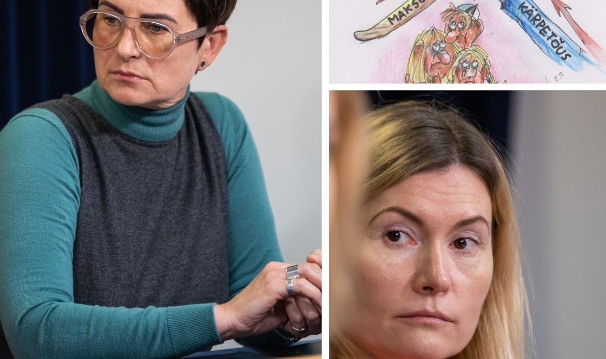 Vasakul sotsiaalkaitseminister Signe Riisalo, paremal all terviseminister Riina Sikkut.